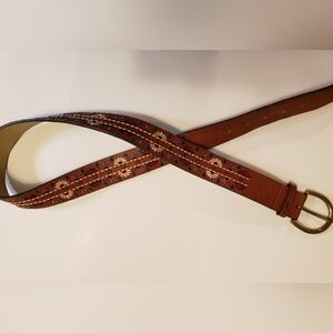 Brown Leather, Embroidered Floral Women's Belt